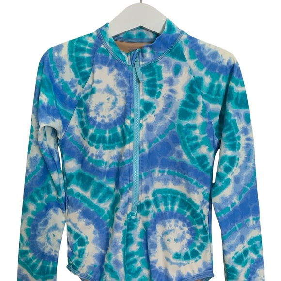 Crewcuts Girls Zip Up Rash Guard One Piece Swimsuit UPF 50 Girls 8 Tie Dye Blue - Picture 3 of 15